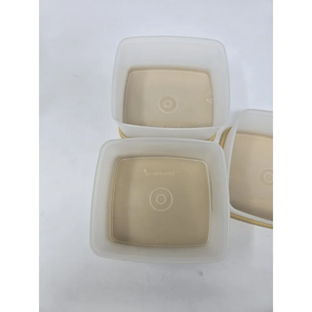 VINTAGE TUPPERWARE LOT OF 12 FOOD STORAGE CONTAINERS KHAKI SAND LIDS STACKABLE